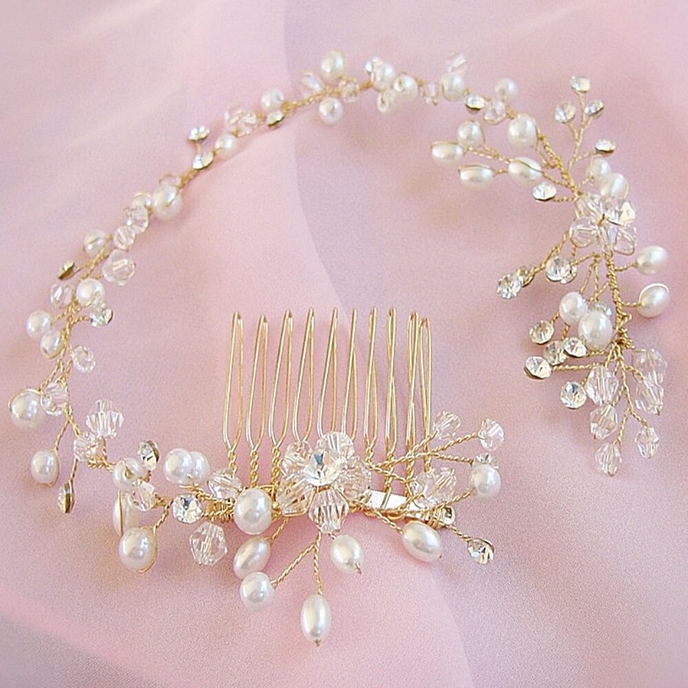 Hair Comb Vine With Pearls And Crystals